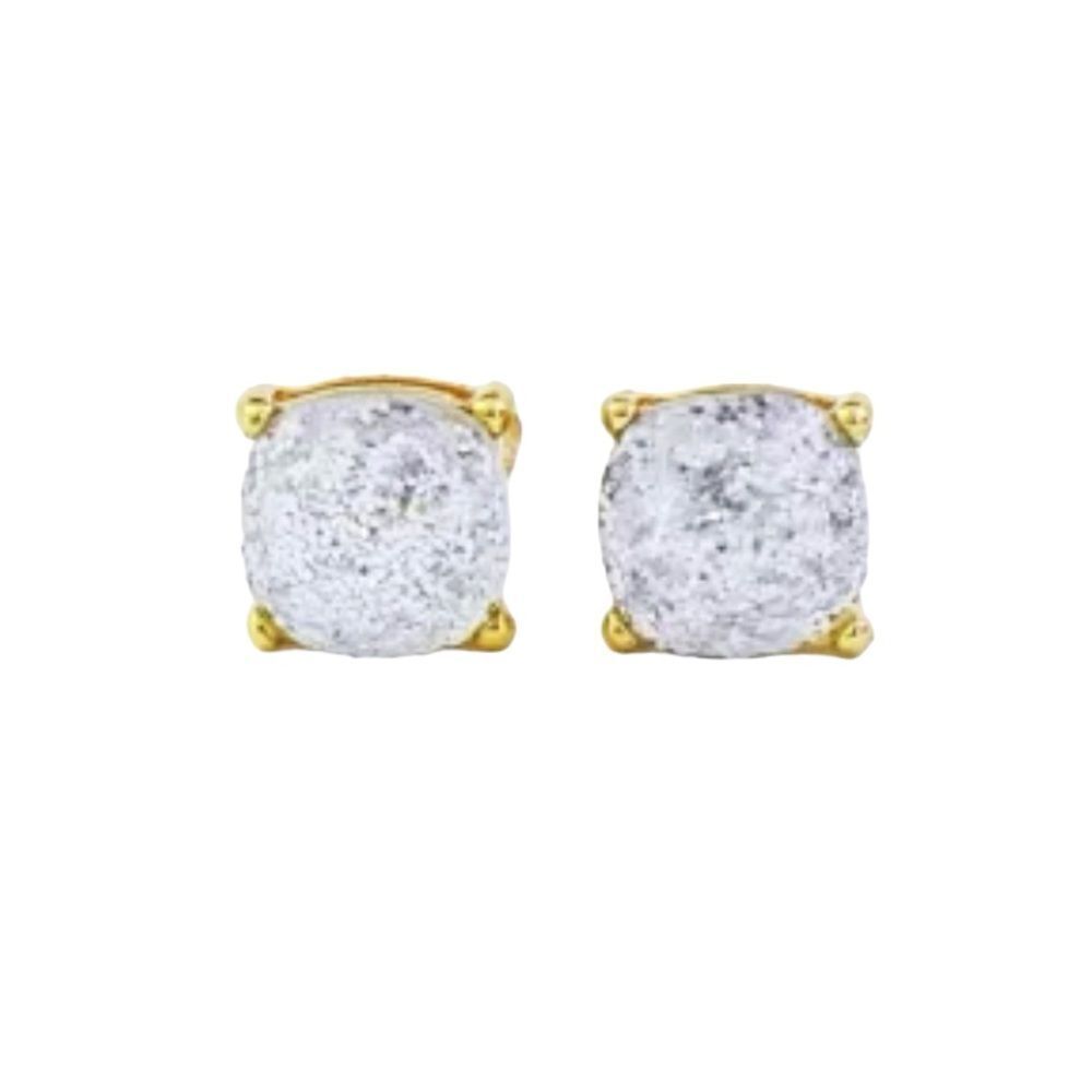 Glitter Stud Earrings Silver & White Gold Tone Costume Jewelry OS